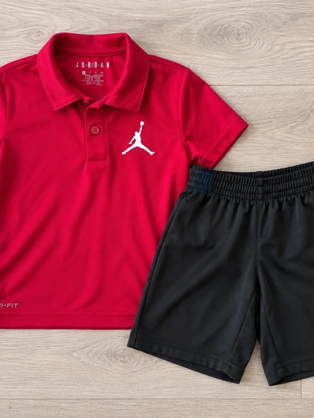 Jordan Boys 2-Piece Outfit Set Red Polo & Black Shorts Size 5
